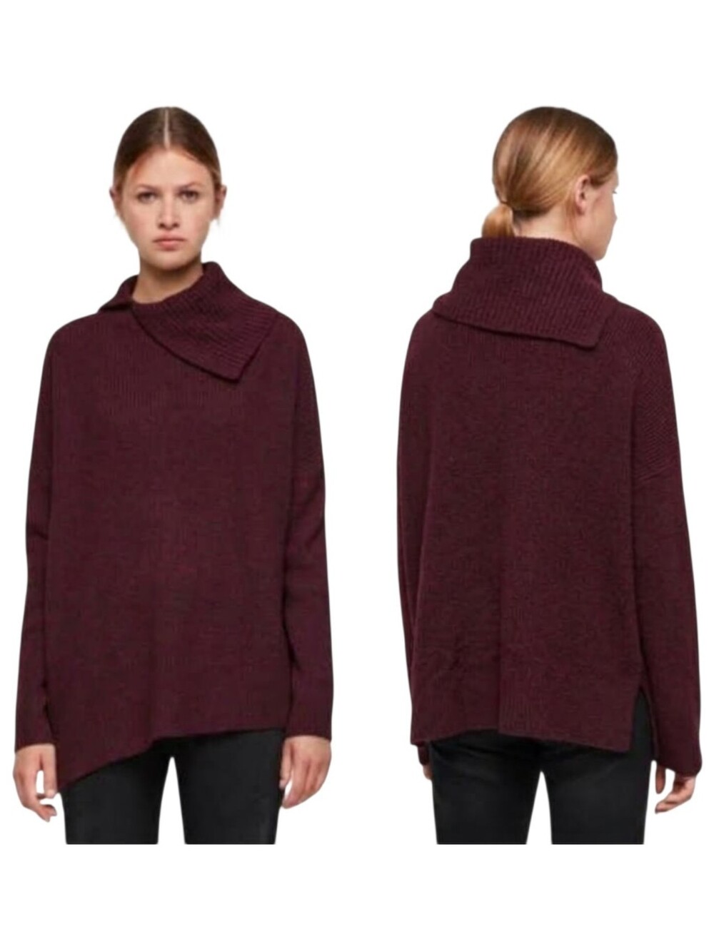 AllSaints Cashmere Wool Hettie Jumper Sweater Burgundy Blend Oversized Cowl Neck